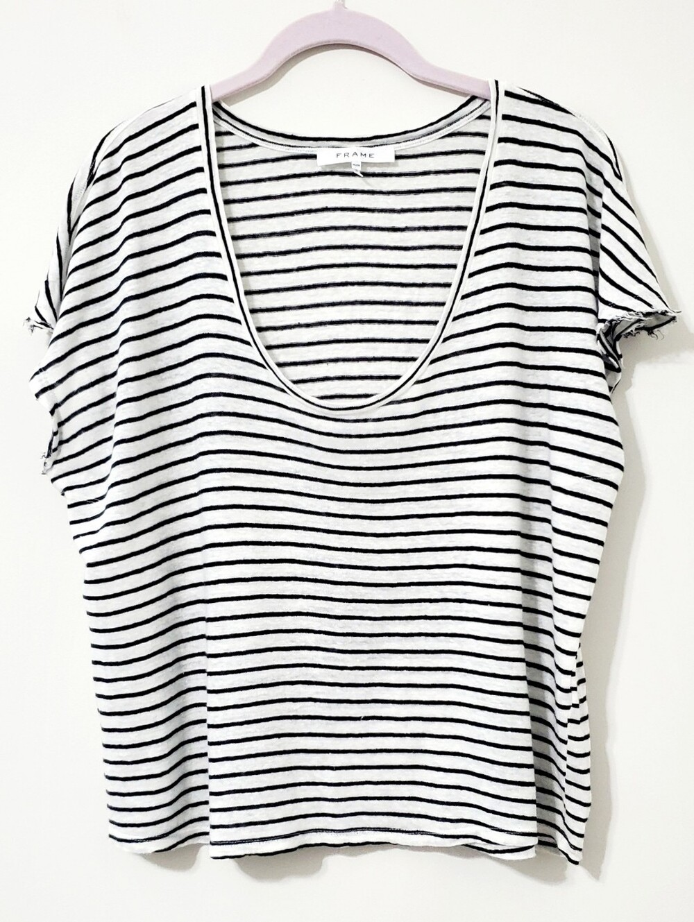 Frame Organic Linen Strioed Scoopneck Top Size Medium - Picture 1 of 7